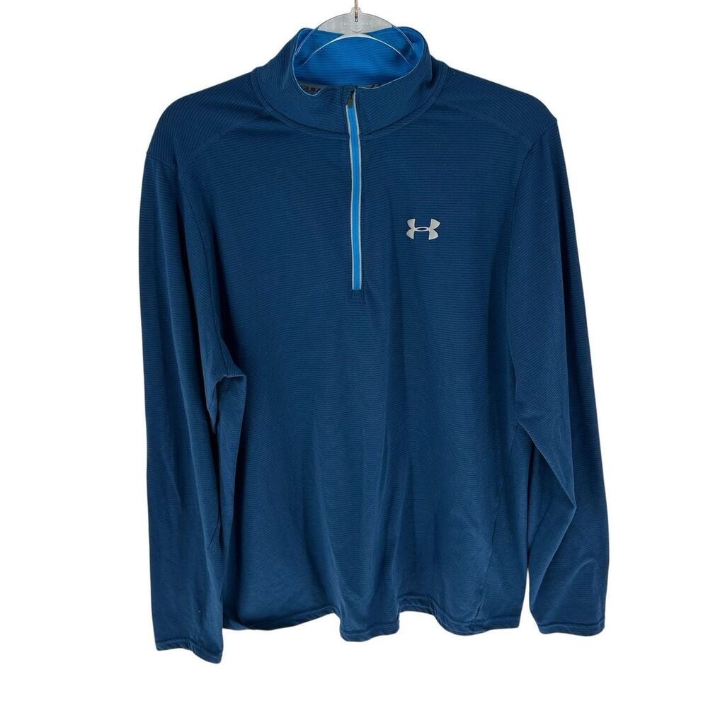 Under Armour Pullover Mens XL Blue Threadborne Heatgear 1/4 Zip Mock Neck Fitted